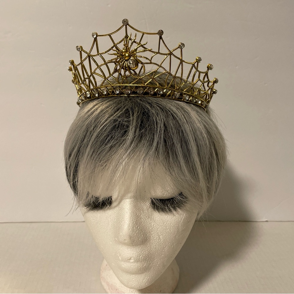 Gold Spider Web Halloween Crystal Birthday Drama Party Tiara Crown New